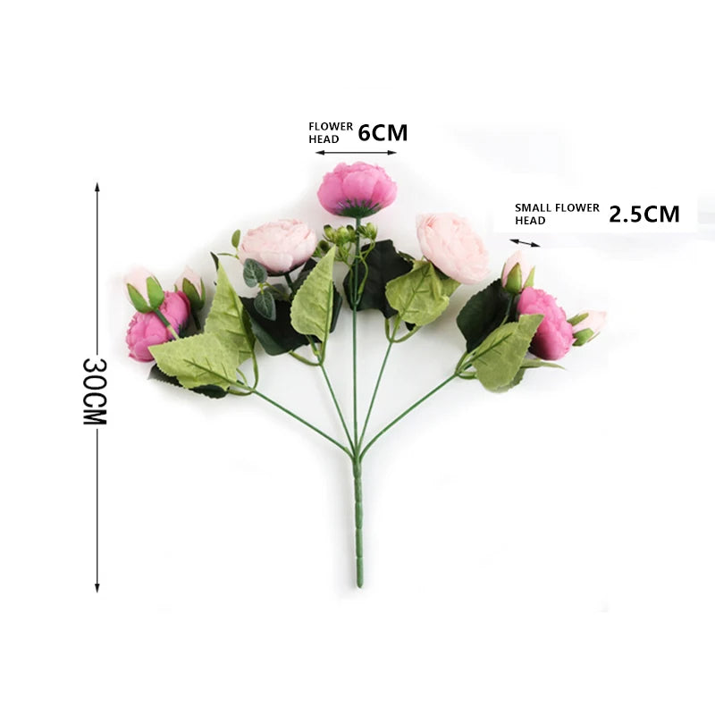 1 Bundle Silk Peony Bouquet Home Decoration Accessories Wedding Party Scrapbook Fake Plants Diy Pompons Artificial Roses Flowers